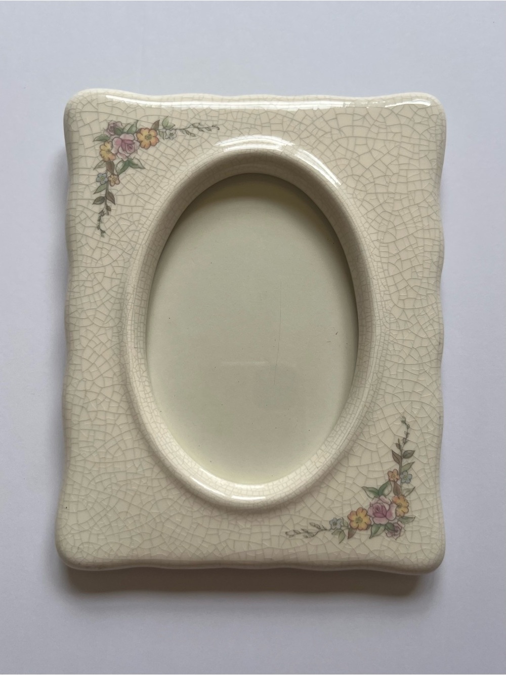 Vintage Whimsy Floral Ceramic Photo Frame in Cream with Pink & Yellow Flowers